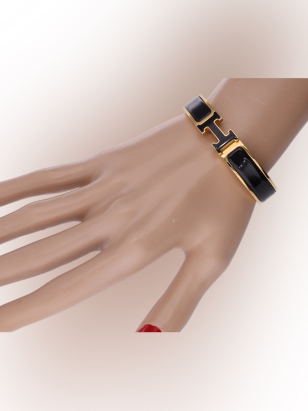 Hermes Black Enamel H-Link Bangle Bracelet